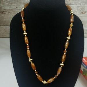 Fashion Jewelry, Tan swirl and gold necklace.